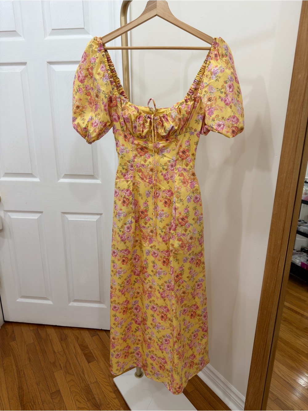 House of CB Yellow Floral Puff Sleeve Maxi Dress